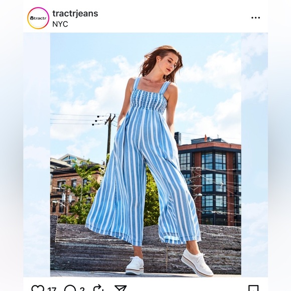 NWT Tractr Light Blue and White Striped Jumpsuit size 14/32 - Picture 1 of 6